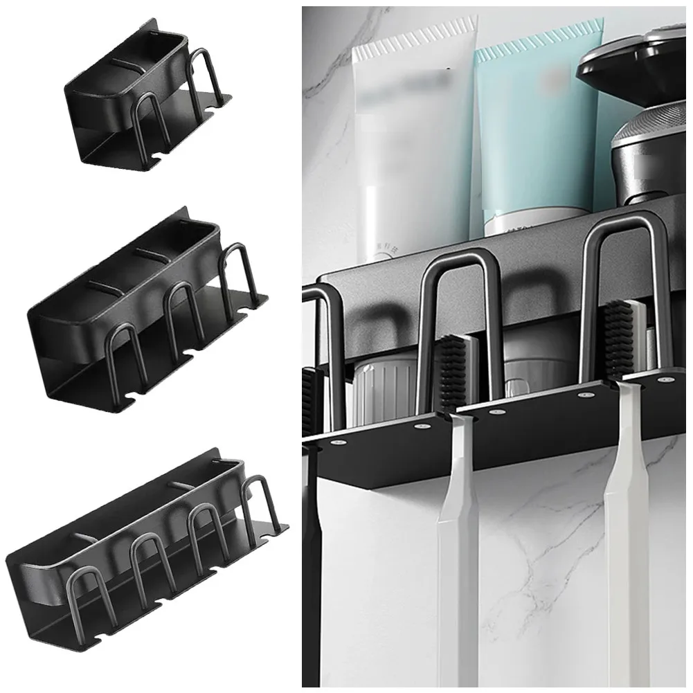 

Bathroom Wall Mounted Storage Holder Shelf Black Aluminium Punch-Free Toothbrush Bathroom Supplies New Home Organizer