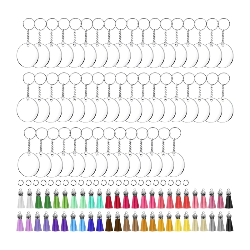 

Kili акриловые пустые брелоки, 200 шт. заготовки для брелоков с акриловыми заготовками, кисточками, кольца для ключей и колечки для творчества