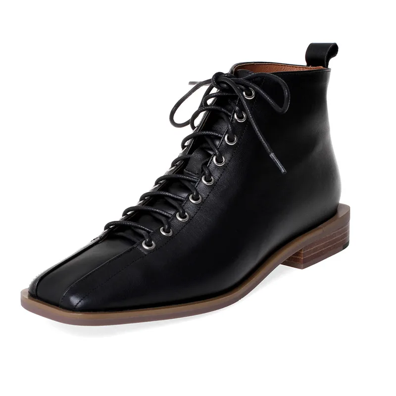 

Retro literary Matin boots Women Soft Leather Heel Ankle Boots New Low-heeled Short Boots Botines Mujer Botas Feminina