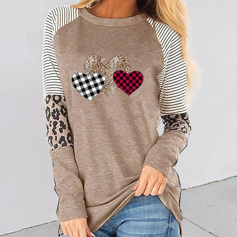 

Loose O-neck Spring and Autumn T-shirt Ladies Elegant Love Print Pullover Casual Long Sleeve T-Shirt Viper Top 2021 2XL Clothing
