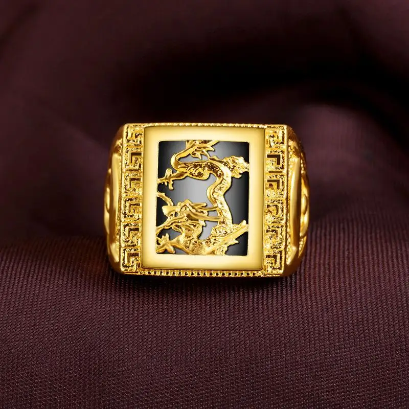 

999 Yellow Gold Ring for Men Natural Obsidian Bizuteria Gemstone Bijoux Femme Bague Diamant Joyas Gold Jewelry Rings for Males