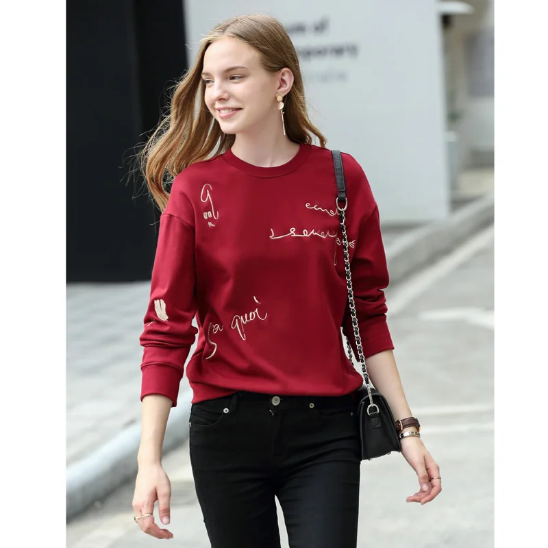 Женский свитер с длинным рукавом Amii весенний Однотонный принтом в виде букв и