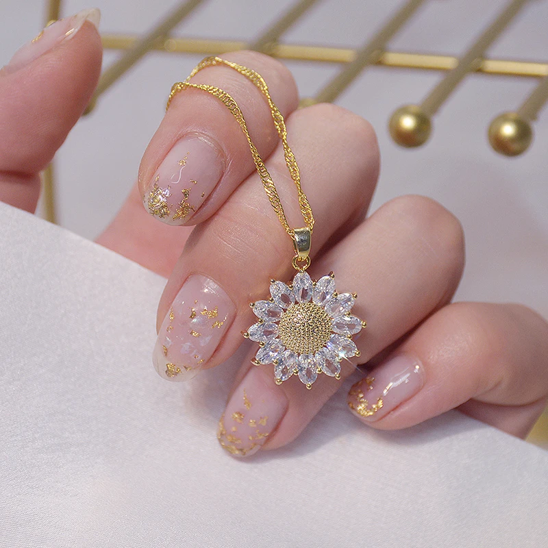 Ожерелье женское с подвеской в виде цветка фианитами | Украшения и аксессуары