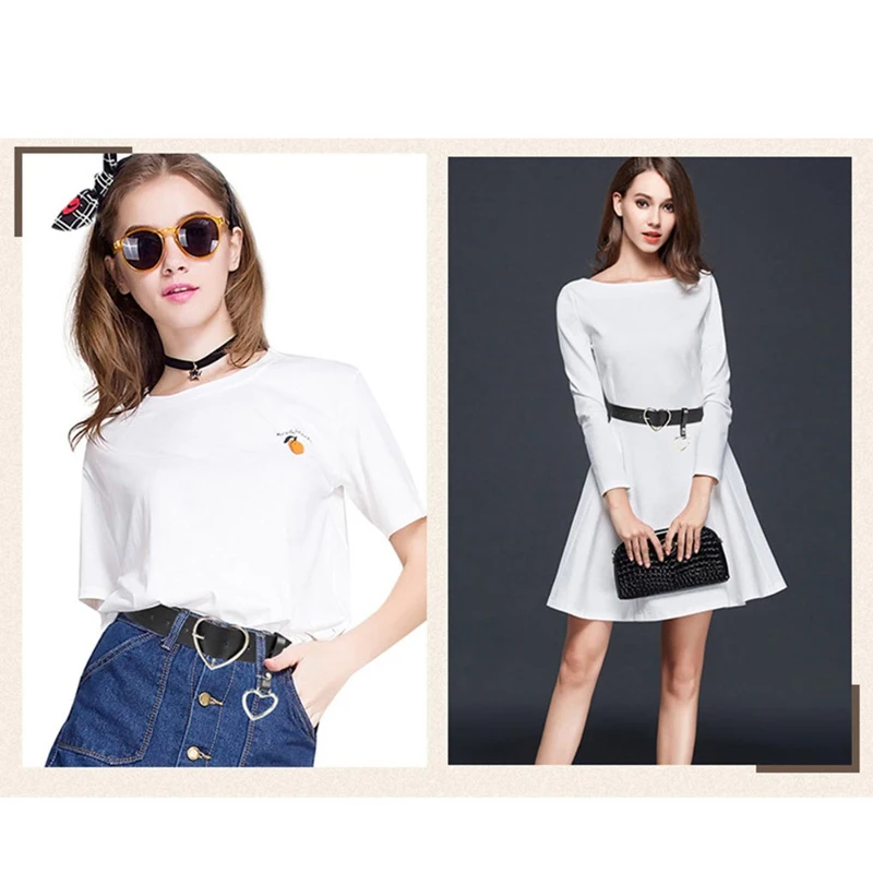 Женский кожаный ремень в стиле Харадзюку черный с сердечками из серебристого