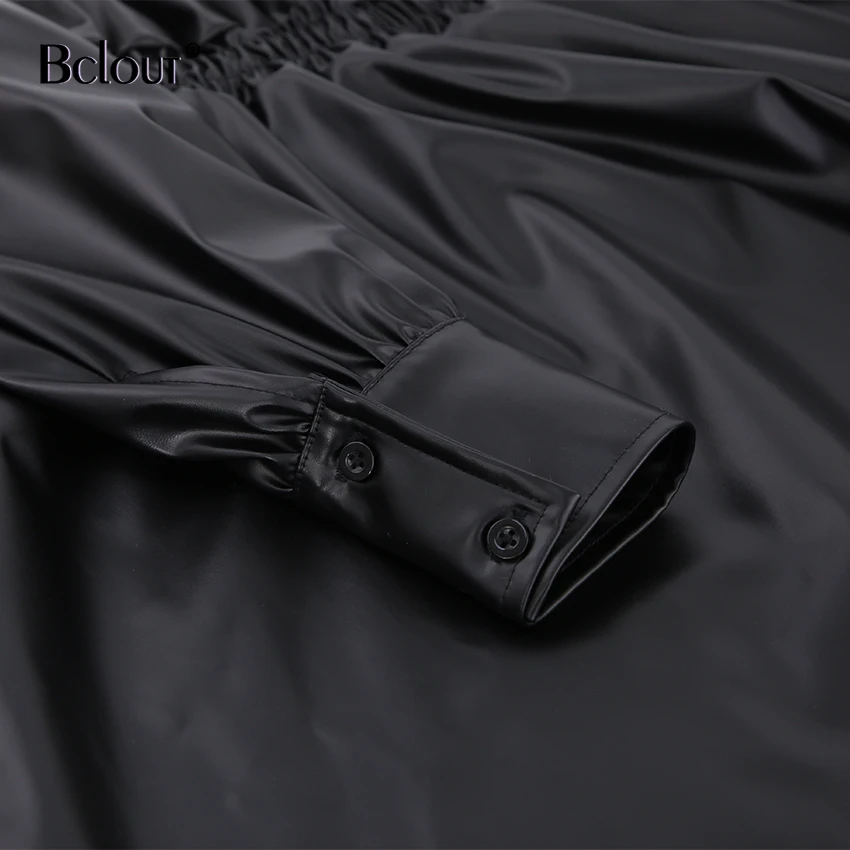 Женское кожаное платье Bclout с воротником Питер Пэн Осеннее Черное мини-платье в