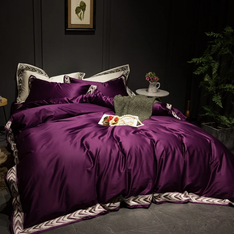 2019 1200TC Египетский хлопок аристократическое фиолетовое постельное белье