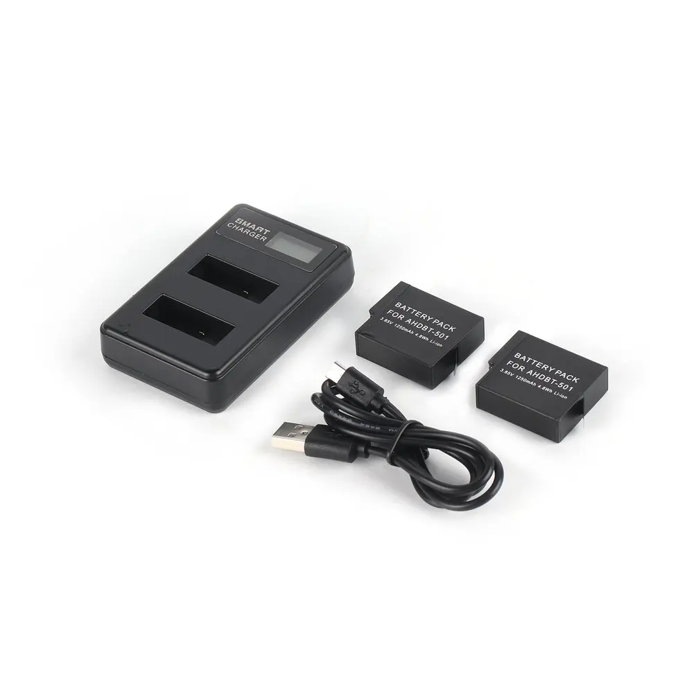 Умный двойной USB зарядное устройство с ЖК дисплеем для экшн Камеры Gopro Hero 5 AHDBT 501 + 2