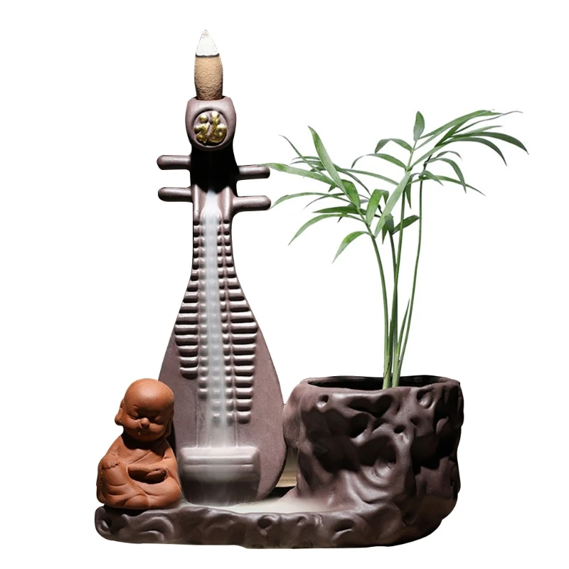 

Incense Holder Zen Little Monk with Tray Mini Cute Ceramic