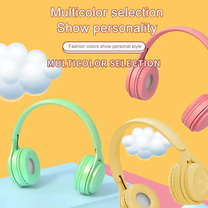 Headphones Macaron Color Hifi Music Auto Pairing Earphones Bluetooth-Compatible Wireless Can Inserted TF Card Blue Pink Headsets |