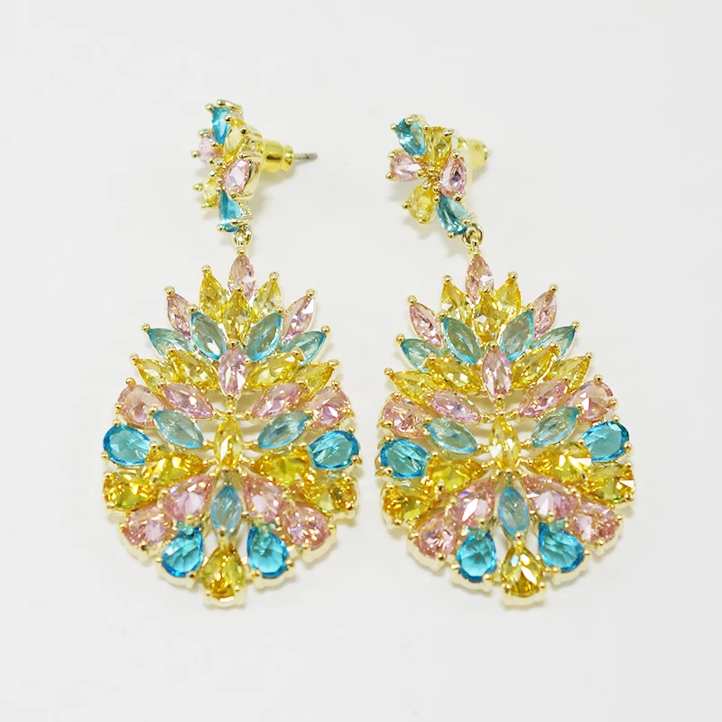 

Geometric Designer Multicolor water drops silver needle Cubic Zircon Luxury 925 Silver Drop Earrings for Women Brand Jewelry