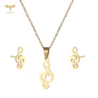 Лидер продаж 2022, женское ожерелье, серьги-гвоздики, модное ожерелье с музыкальными Нотками, гвоздики для ушей, набор золотых ювелирных изделий из нержавеющей стали