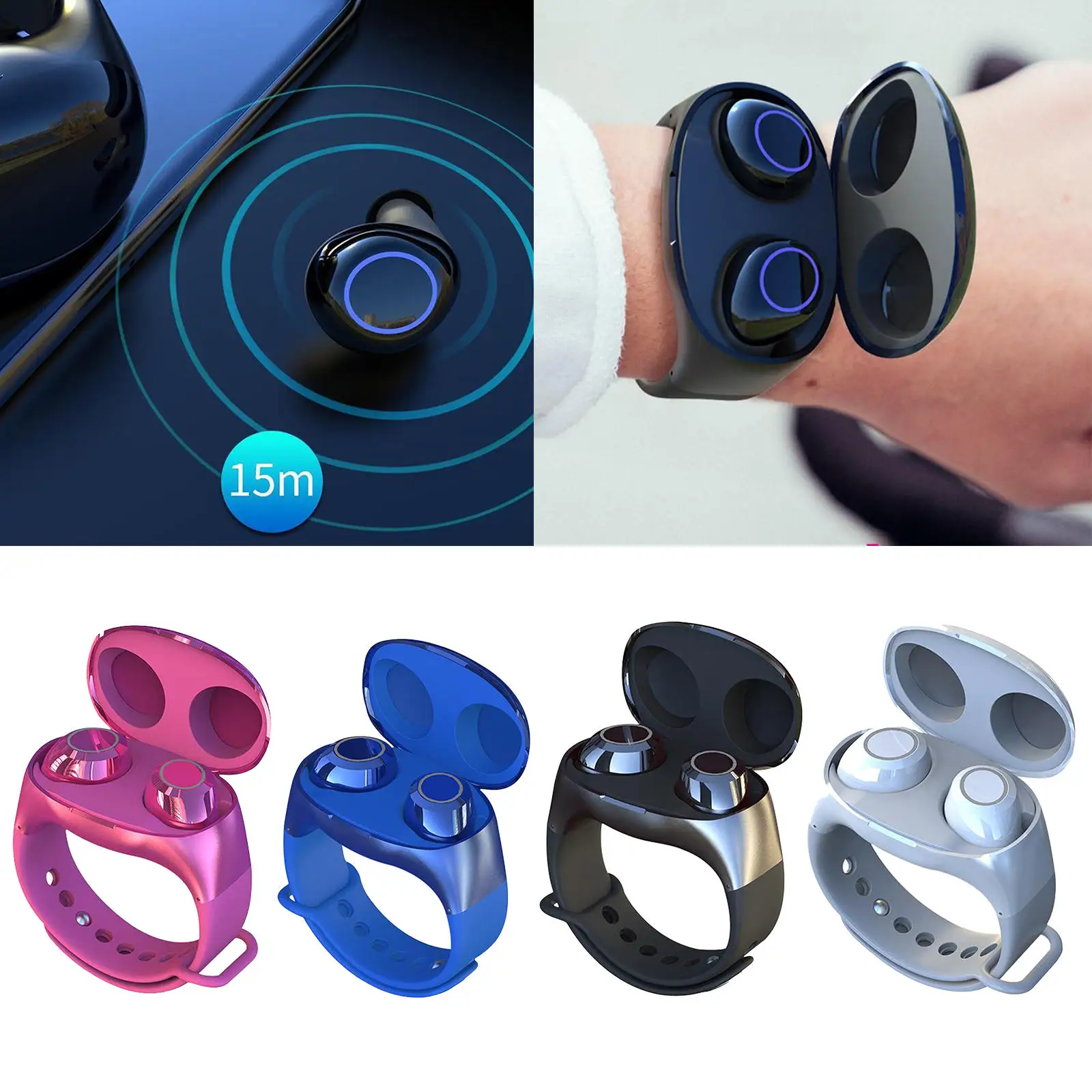 2 в 1 Bluetooth 5.0 беспроводные наушники спортивные гарнитура с умным браслетом