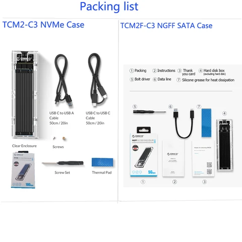 Корпус ORICO M2 NVME SSD, корпус M.2 NGFF SATA, чехол для жесткого диска для M Key/ M+B Key SSD 10 Гбит/с Корпус M.2 NVME PCIE/SATA M2 Box