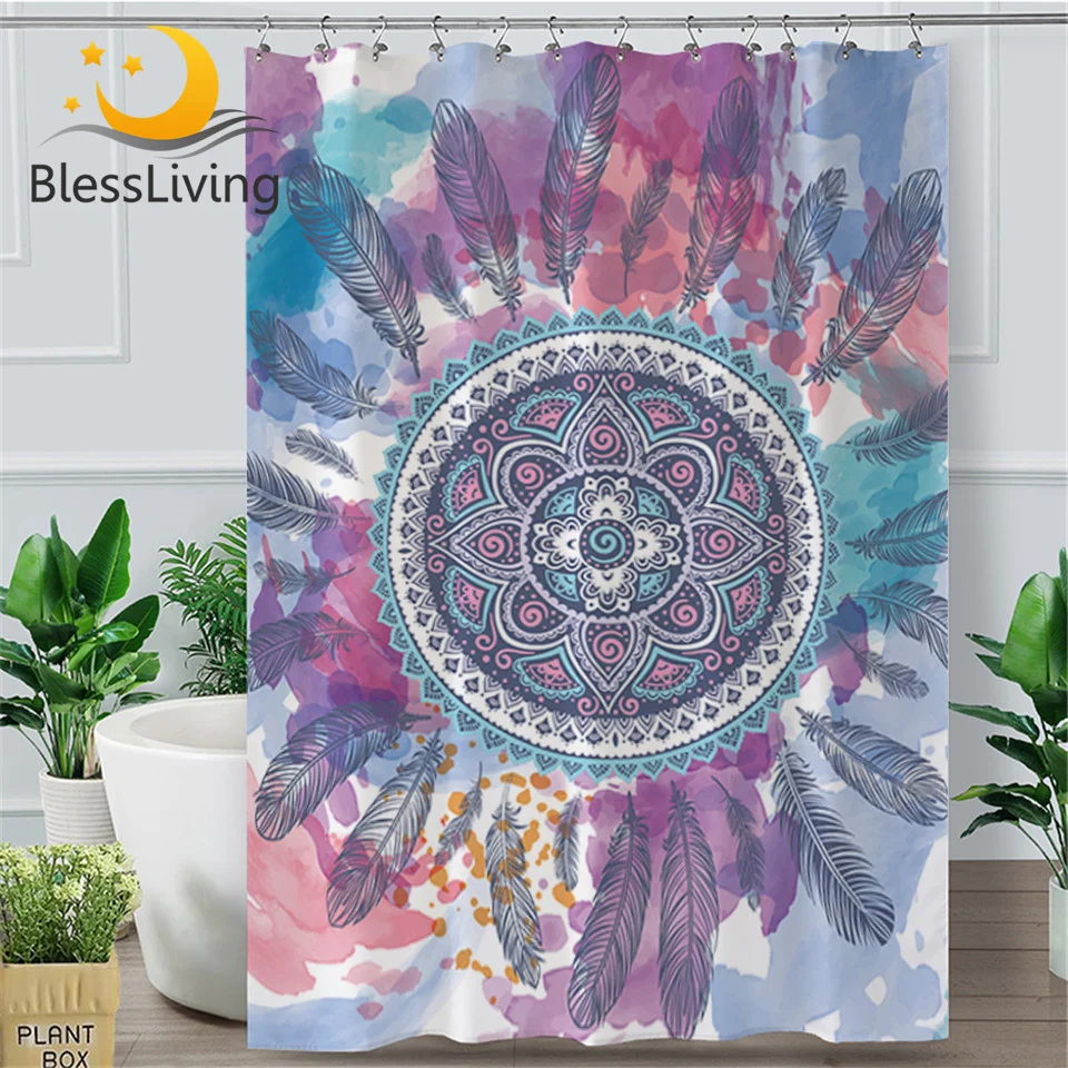 Штора для душа с мандалой водостойкая на крючках|Шторы душа| |