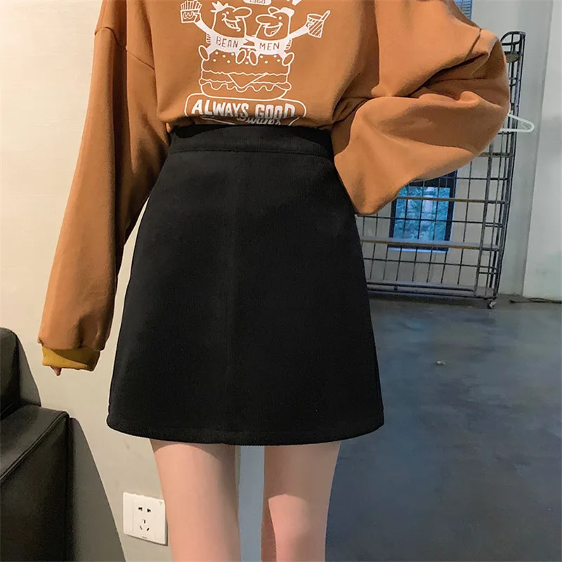 Женская мини-юбка Kawaii, одноцветная, универсальная, простая, Harajuku, корейская мода, высокая талия, юбки для женщин, s, а-силуэт, женская уличная одежда, мягкая