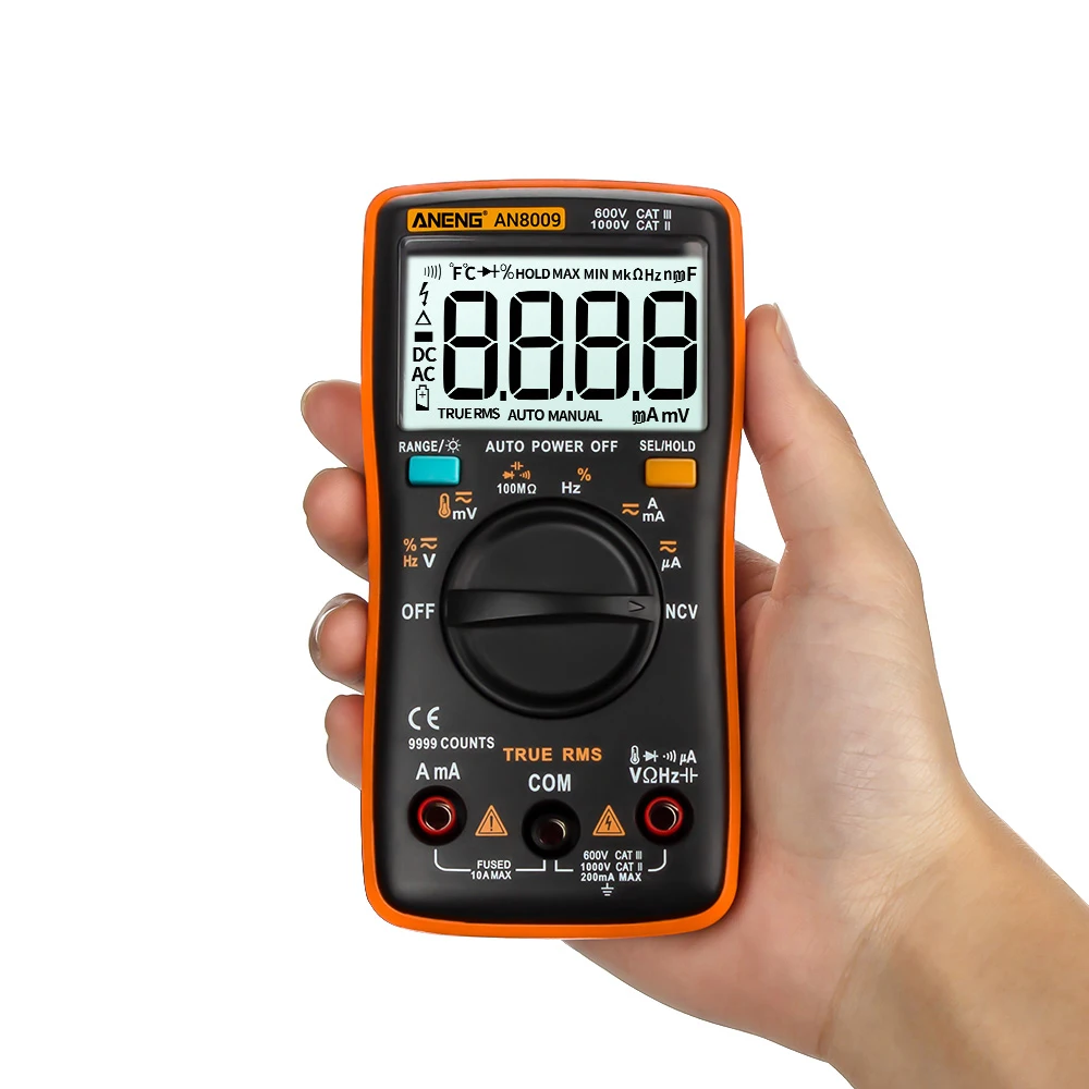 AN8008 мультиметр Цифровой 9999 отсчетов с подсветкой AC/DC Амперметр Вольтметр Ом