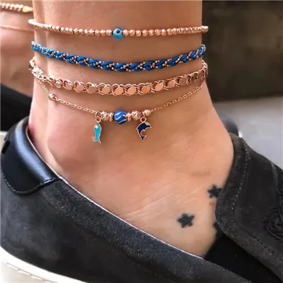 8468 Docona, 19 стилей, цветочный корпус, рыба, слон, глаз, кристалл, многослойный ножной браслет, набор для женщин, геометрические подвески, ножной браслет, ювелирное изделие - Окраска металла: 8468