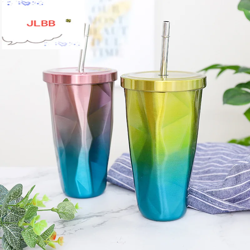 

Portable Double Wall Stainless Steel Coffee Mug with Lid and Straw Vacuum Flask Travel Coffee Mugs Thermos cup