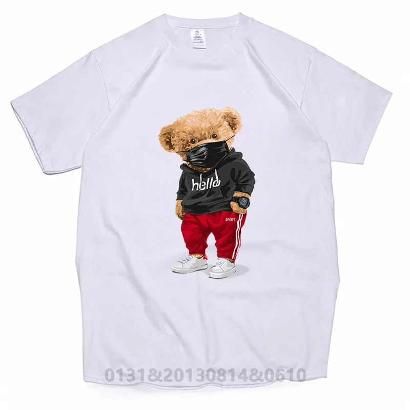 

Woman Sports Mask Bear Print T-shirt Summer Casual Cartoon Harajuku Top Tees Woman Short-sleeved T-shirt Hip-hop Female Clothing