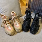 Новые современные женские ботинки из искусственной кожи на платформе, однотонная обувь в готическом стиле, восстанавливающая форму, Спортивная массивная обувь, дизайнерская женская обувь в стиле Харадзюку