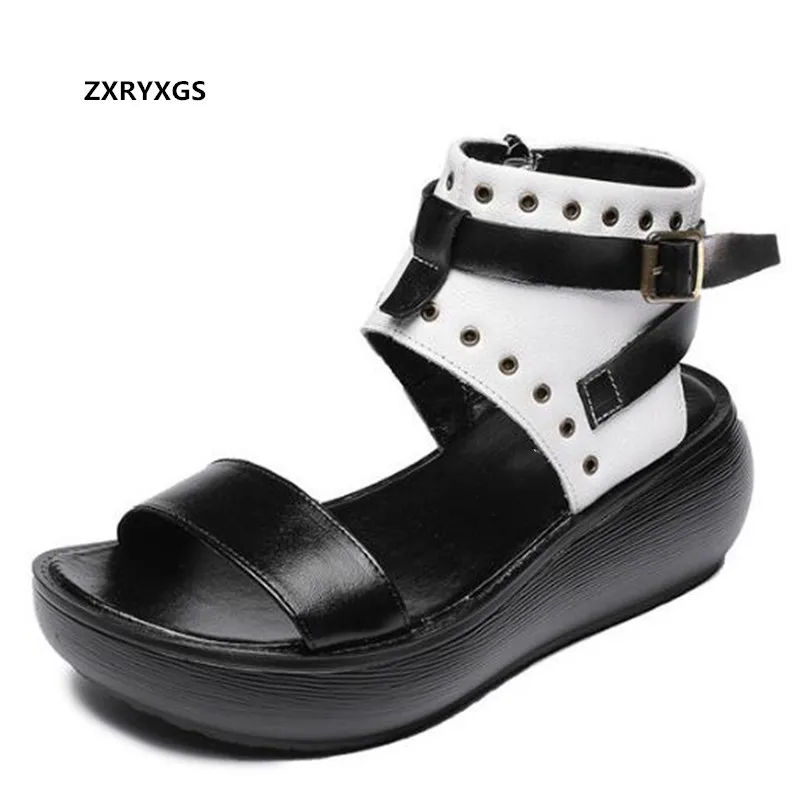 

ZXRYXGS 2023 New Summer Premium Pu Fish Mouth Roman Sandals Women Sandals Cool Boots Thick-soled Wedges Increase Sandals