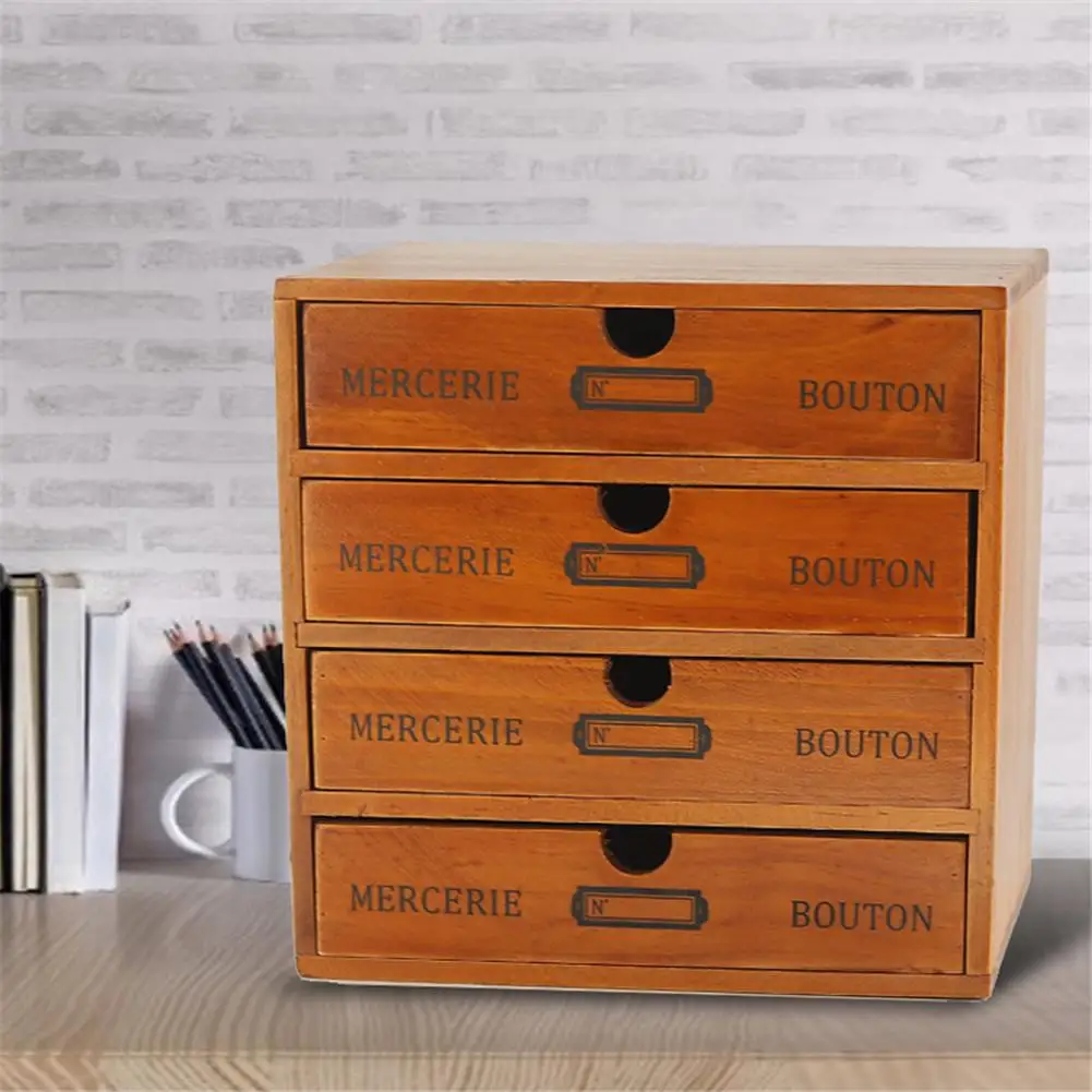 Деревянный ящик для хранения в стиле ретро 4-уровневый офисный Настольный