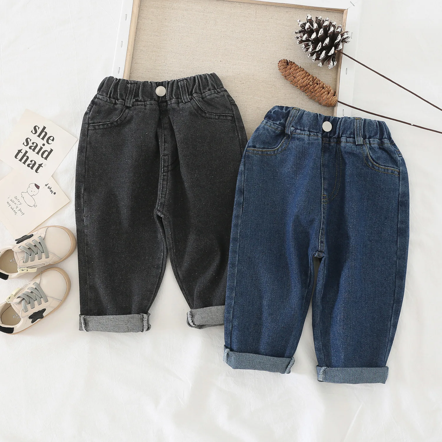 Джинсы WLG детские джинсы синие черные модные брюки весна осень универсальные