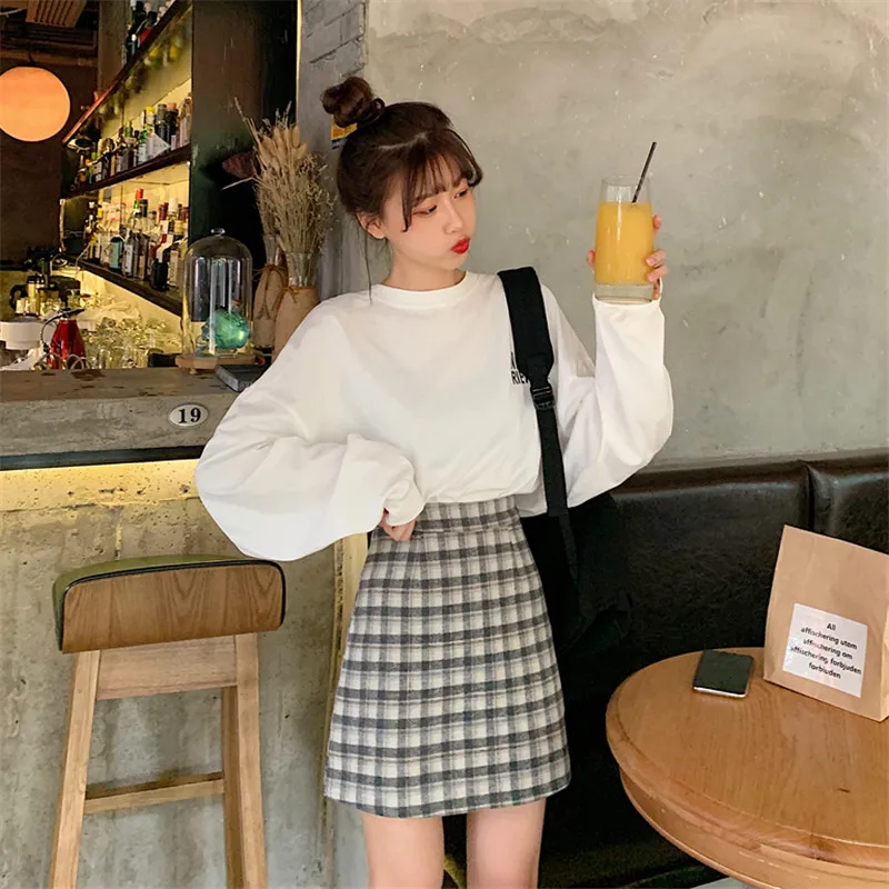 Autumn and winter new fashion high waist skirt women plaid retro wild a-line was thin package hip | Женская одежда