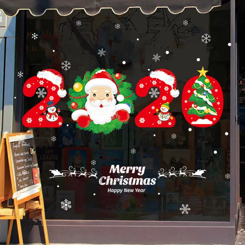 DIY Merry Christmas настенные наклейки оконные стеклянные Праздничные наклейки настенные панно с Санта-Клаусом Новогодние рождественские украшения для домашнего декора Новые