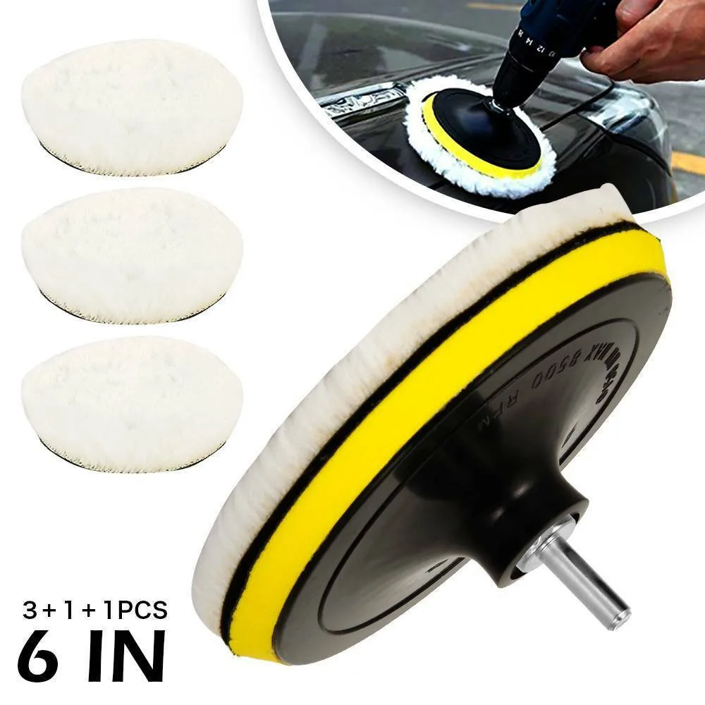 

Rotary Polishing Pad Soft W/ Drill Adapter Wheel White Wool 5pcs/Set Detail Work