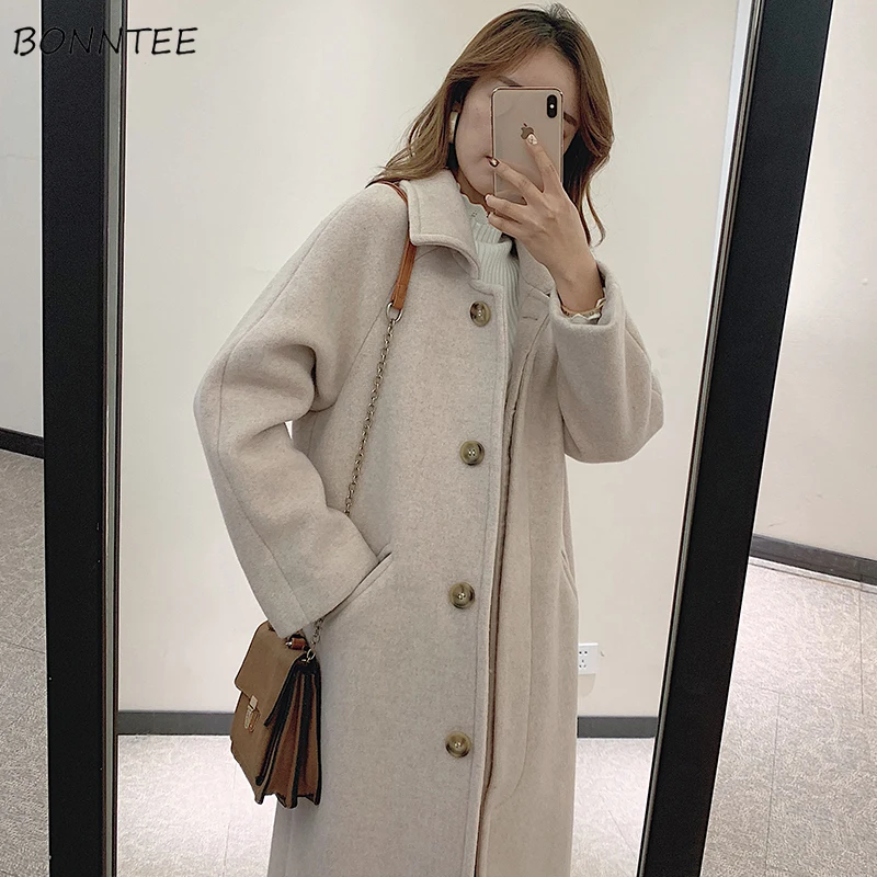 

Wool Blends Women Elegant Ulzzang New Korean Style Autumn Winter Loose Long Student Casual Thick Female Womens Clothing Chic