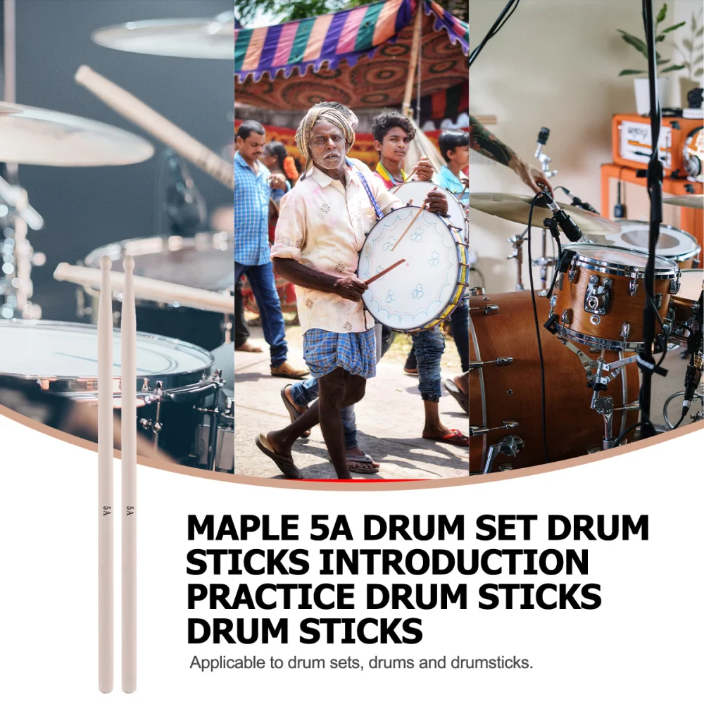 

5 Pairs Maple Drum Sticks Practical Durable Professional Wood Drumsticks Maple Drumsticks 5A Drumsticks for Kids Adults