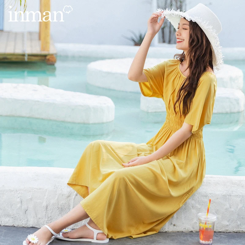 

INMAN 2020 New Arrival Girlish French Style Vintage Back Lace-up Nipped Waisdt Dress