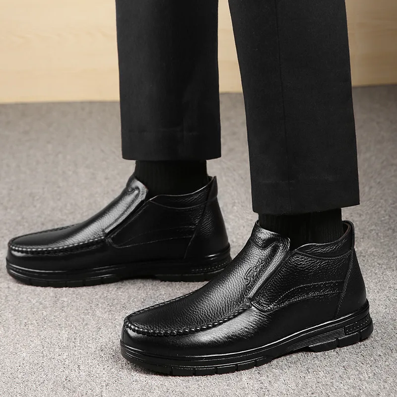 Мужские ботинки из хлопка и бархата зимние теплые для мужчин среднего пожилого