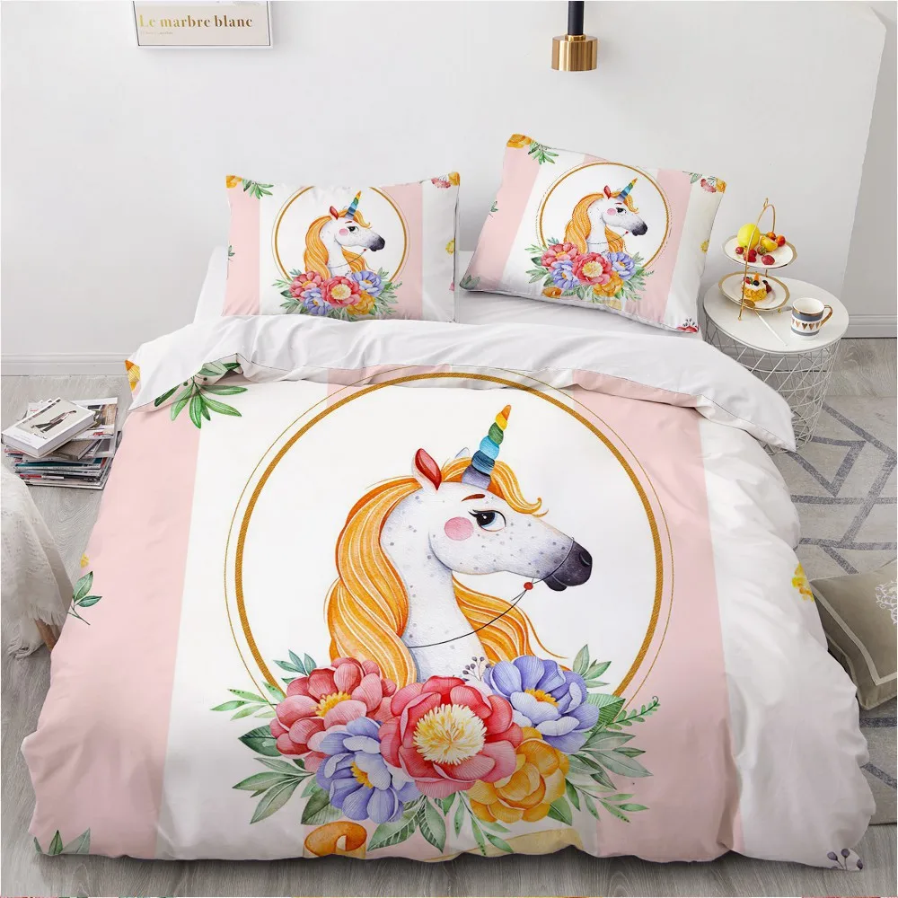 

3D Custom Design Unicorn Duvet Cover Sets Comforther Covers Pillow Sham Full King Queen Super King Twin Size White Bedclothes