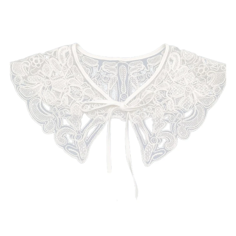 

MXMA Women Embroidery Floral Lace Bow Fake Collar Detachable Dickey Shawl Hollow Out Crochet Elegant White Necklace Lace-Up Mini