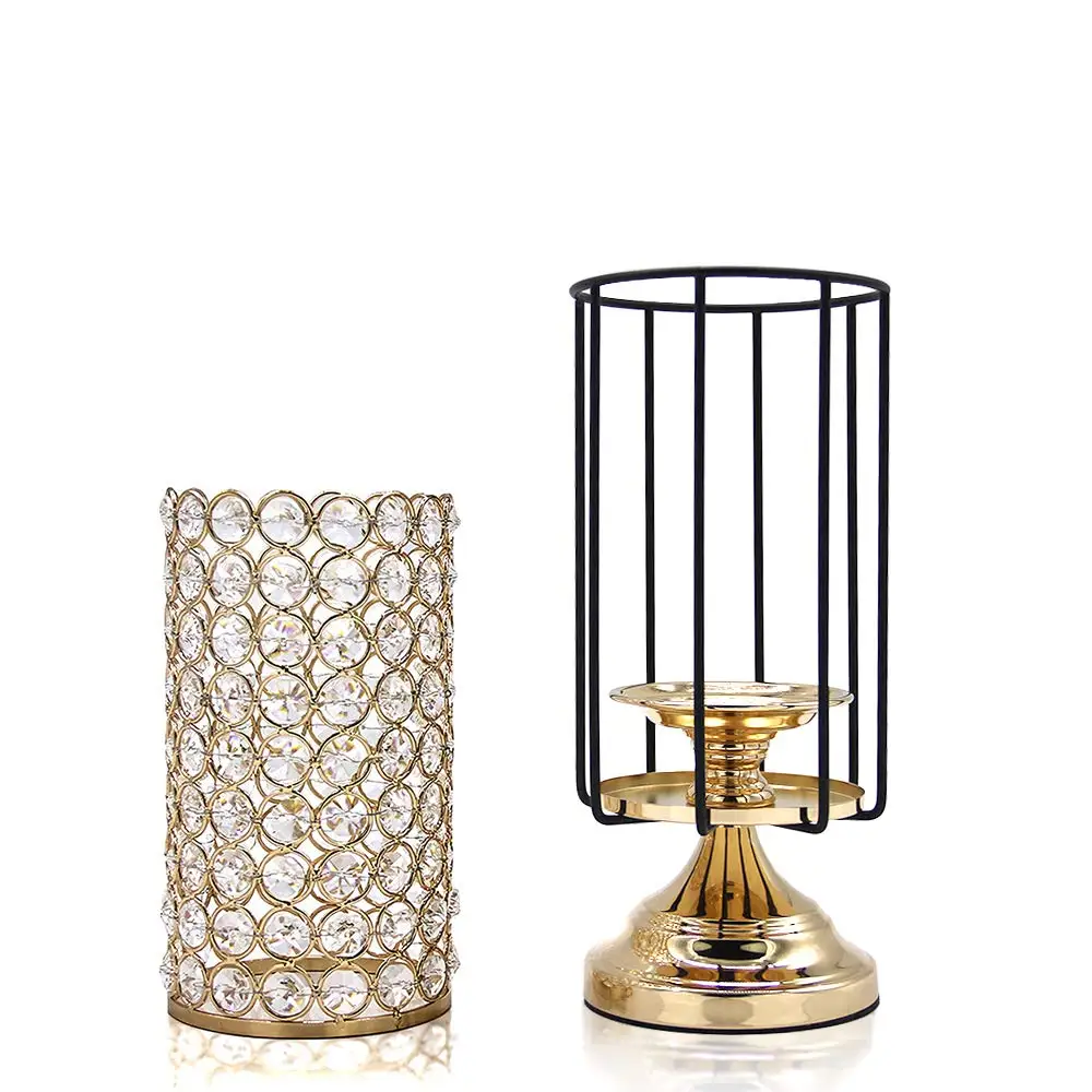 Металлические золотые хрустальные декоративные подсвечники для свадебной
