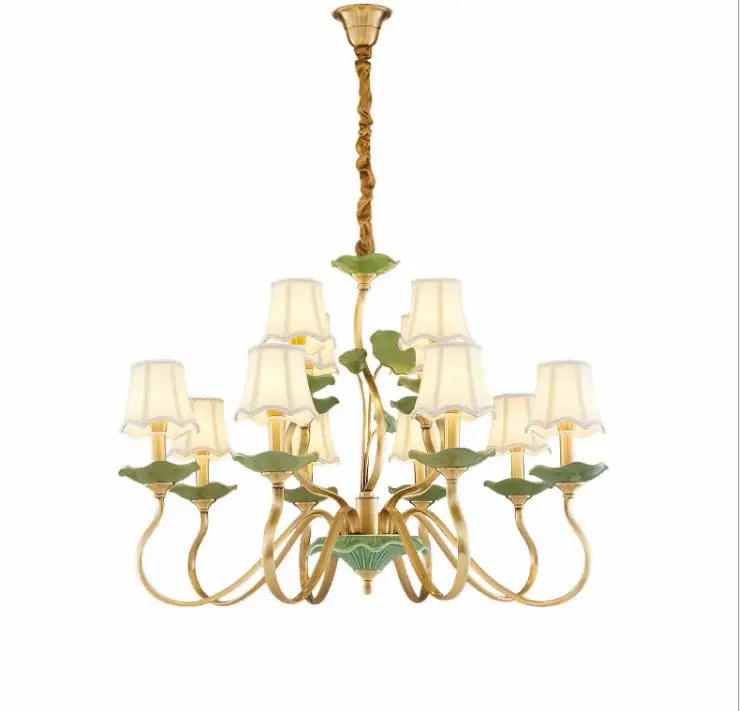 

Modern simple all copper chandelier living room lamp bedroom dining room household atmospheric ceramic all copper country lamp