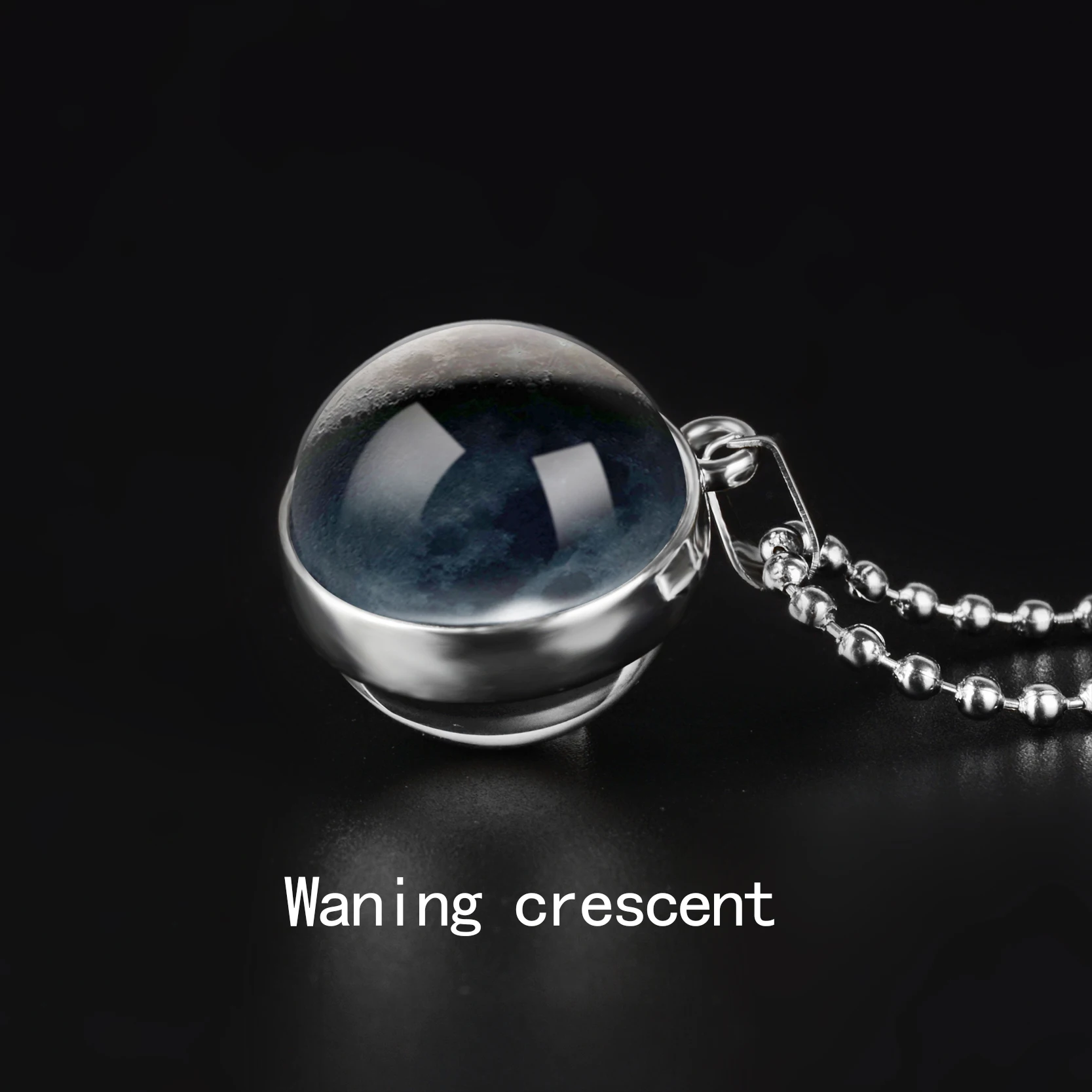 Waning crescent Двухстороннее ожерелье с изображением фазы Луны, художественная подвеска, галактика, планета, стеклянный шар, кабошон ручной работы, астрономическая подвеска, ожерелье, ювелирное изделие - Metal Color: Waning crescent