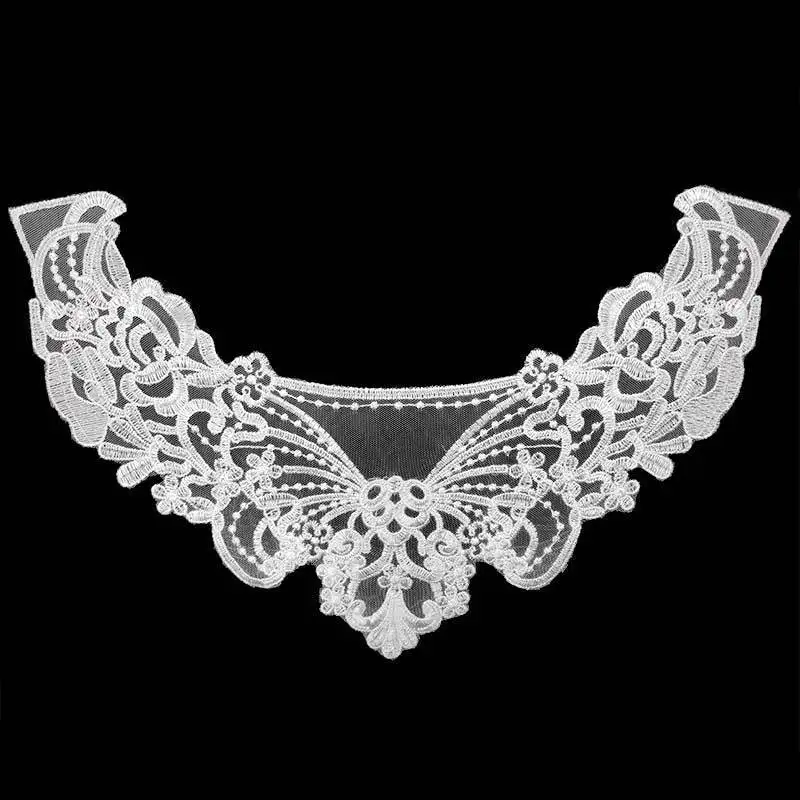 4PCS/Set Luxury White Wedding Dress Lace Fabric Applique Flowers Embroidery Trim Collar Corsage Scrapbooking DIY Sewing Supplies