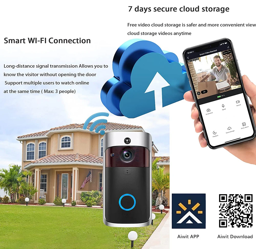 eken v5 smart wifi video doorbell camera t5 visual intercom cloud storage aiwit app door bell wireless home security camera free global shipping