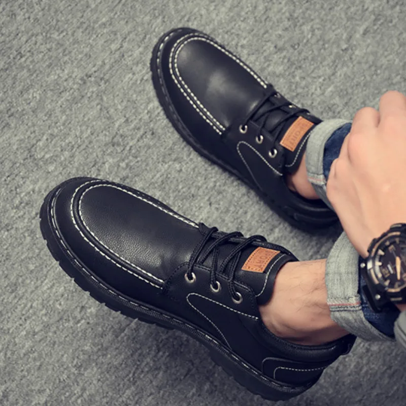 

2019 Men Casual Leather Shoes Men Fashion Leather Shoes Work Safety Shoes Winter Waterproof calzado hombre Chaussure S7-77