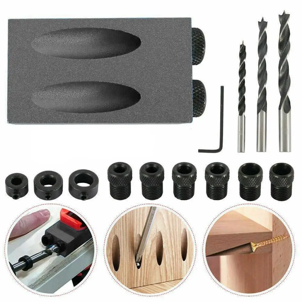 

15pcs/Set DIY Pocket Hole Jig Kit Woodworking Screw Oblique Hole Puncher Angle Drilling Holes Guide Dowel Jig Carpentry Tools