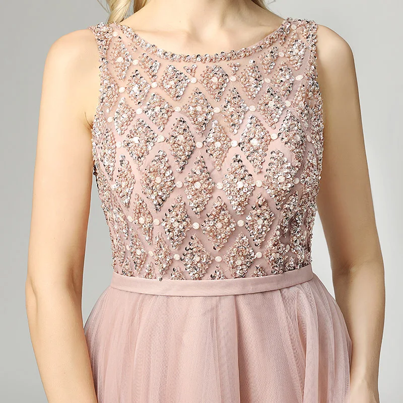 Элегантные вечерние платья 2021 Длинные бальные из тюля с круглым вырезом открытой