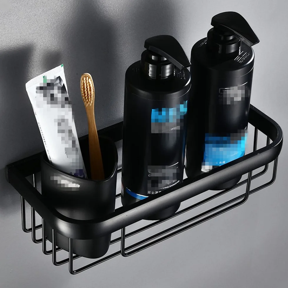 Черная алюминиевая настенная полка для ванной комнаты держатель туалетной