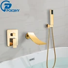 Позолоченный смеситель для ванны с настенным креплением, набор для душа Водопад с одной ручкой, скрытый смеситель для ванной комнаты, смесители для ванны