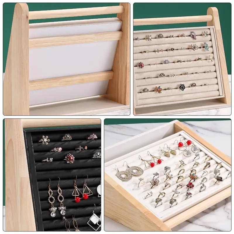 

1PC Solid Wood Ring Holder Jewelry Storage Display Rack Earbob Ring Rack Jewelry Storage Rack Holder (Beige)