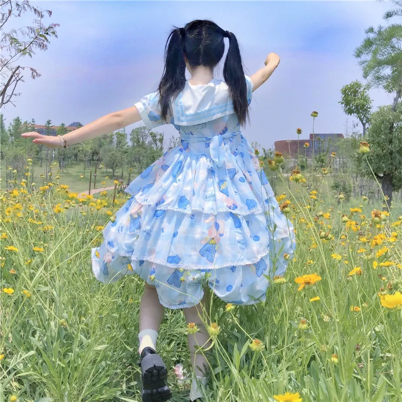 

High waist gothic lolita op cute printing victorian dress 2020 Japanese lolita dress sweet sailor collar bowknot kawaii dress