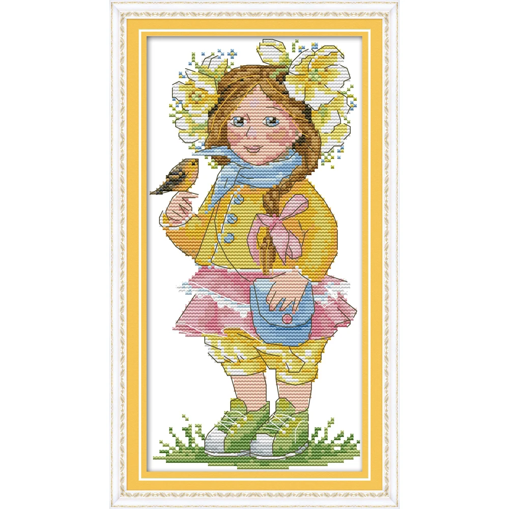 

Everlasting Love Spring Girl Chinese Cross Stitch Kits Ecological Cotton Clear Printed 14 11CT DIY Christmas Wedding Decoration