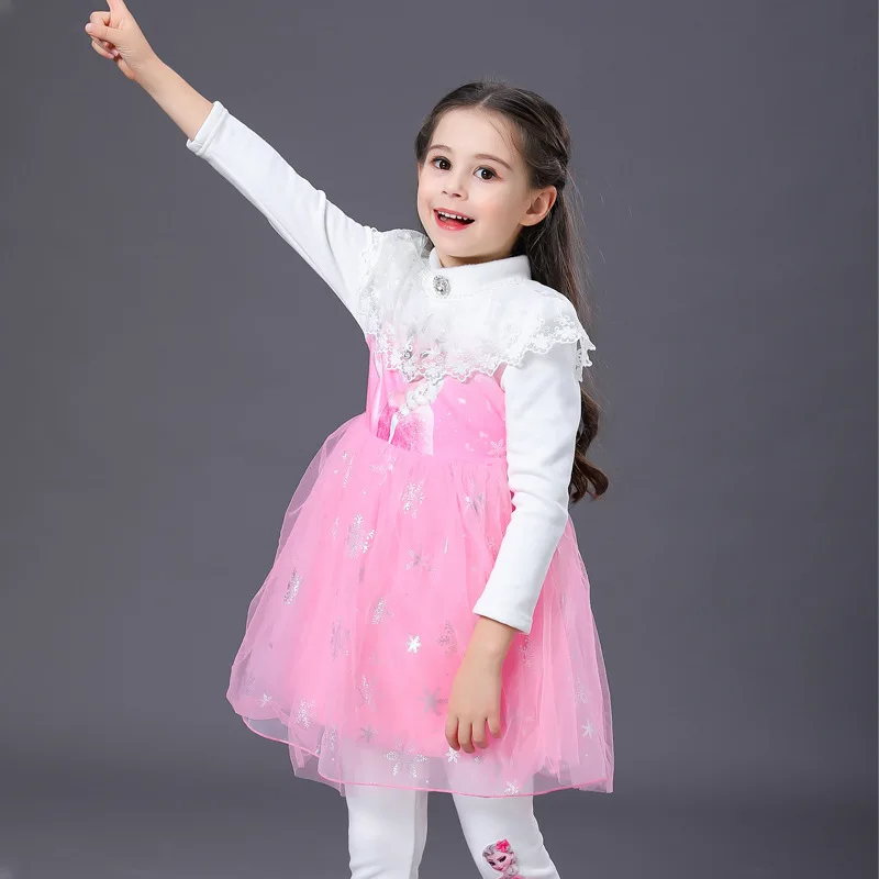 Кружевные платья принцессы Анны и Эльзы с длинными рукавами для девочек